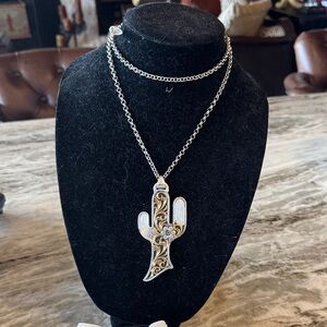 Silver and Gold Cactus Pendant Necklace